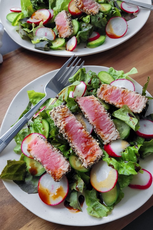 Air Fryer Tuna Tataki Healthy Recipe from our Dietitian Nutritionist